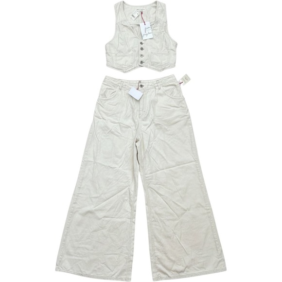Free People Pants - NWT Free People Suit Shop Gabbie Vest Suit Set Ivory Wide Leg Pants Top Large